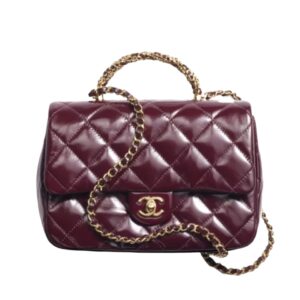 [프리미엄/해외배송]샤넬 체인 탑핸들 미디엄 플랩 백(버건디/금장/램스킨)