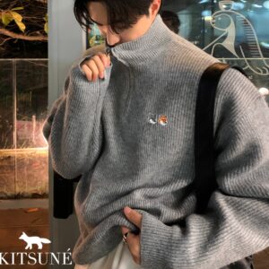 [국내배송]메종키츠네 더블폭스헤드 반집업 캐시니트