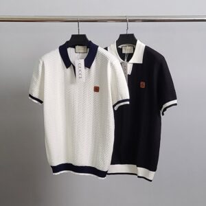 [국내배송]구찌 GG탭 배색 반팔 카라 니트